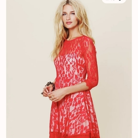 Free People Floral Mesh Lace Dress. - Picture 2 of 8